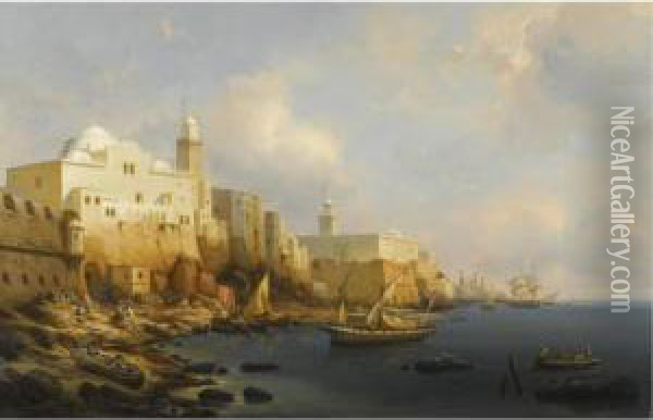A North African Port Oil Painting - Niels Simonsen