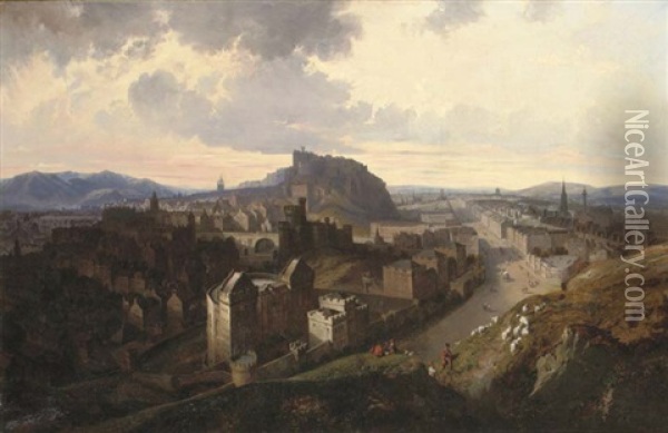 View Of Edinburgh From Calton Hill Oil Painting - Frederic Bourgeois de, Baron Mercey