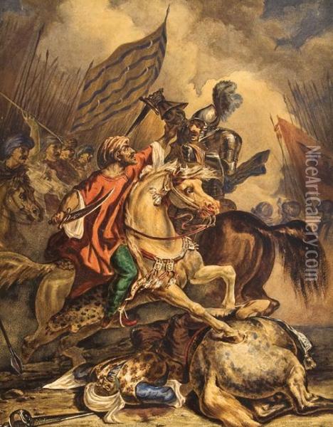 Battle Between German And Turkish Cavalry Oil Painting - Louis Joseph Fanelli-Semah