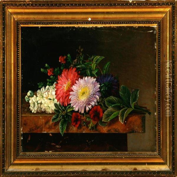 Aster Bouquet On A Table Oil Painting - I.L. Jensen