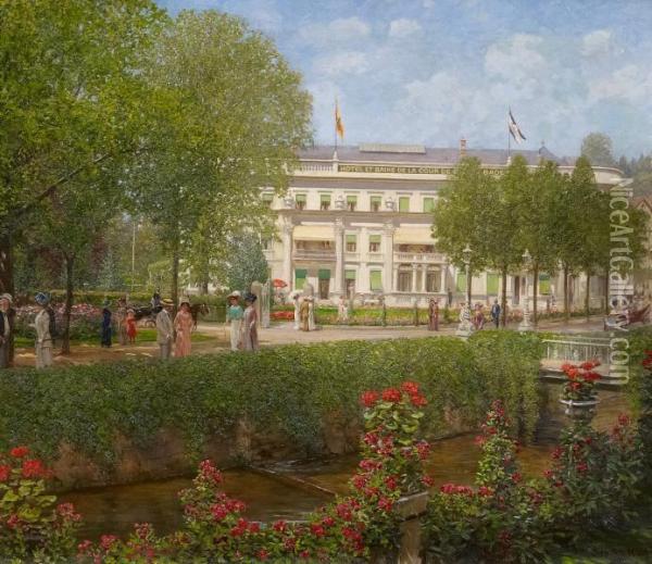 A Spa Garden In Baden Baden Oil Painting - Otto Albert Koch