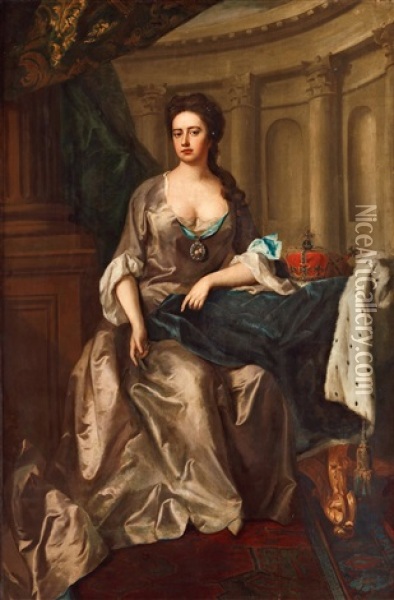 Drottning Anne Av England Som Athena Oil Painting - Michael Dahl