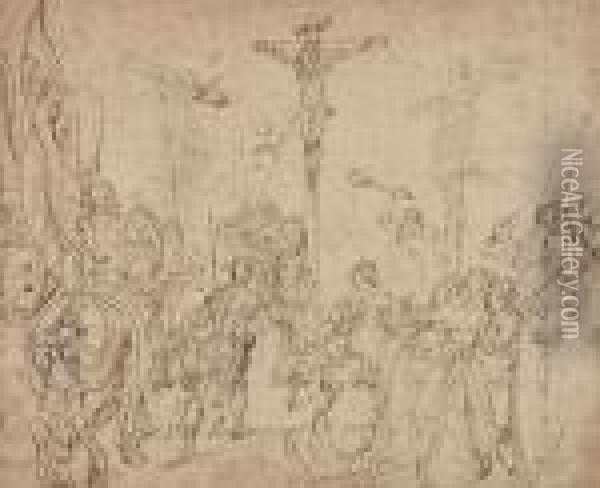 The Crucifixion Oil Painting - Giovanni Del Vecchi