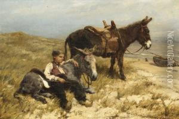 Herdboy With Donkeys On Scheveningen Beach Oil Painting - Willem Maris
