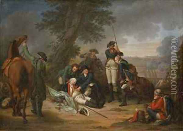 The Death of Field Marshal Schwerin at the Battle of Prague Oil Painting - Johann Christoph Frisch