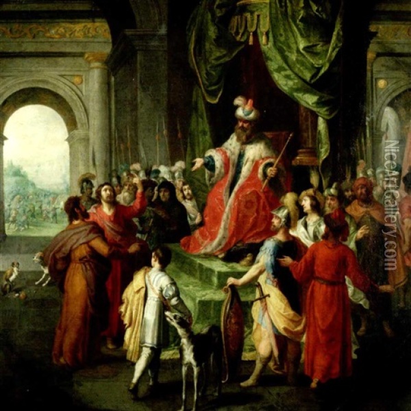 Christus Vor Kaiphas Oil Painting - Hendrik van Balen the Elder