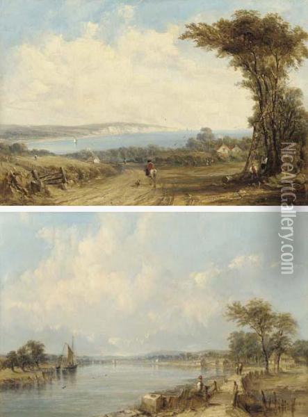 Sandown Bay; On The Medina, Newport, Isle Of Wight Oil Painting - A.H. Vickers