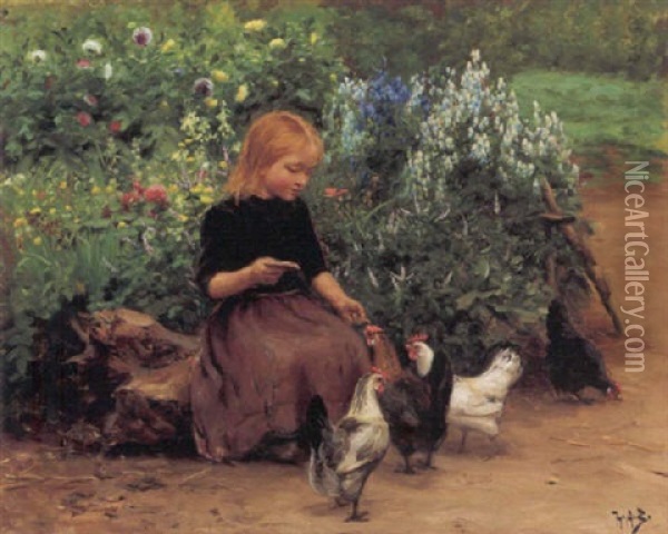 Lise Fodrer Honsene Oil Painting - Hans Andersen Brendekilde
