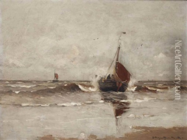 A Bomschuit Setting Out To Sea Oil Painting - Gerhard Arij Ludwig Morgenstjerne Munthe