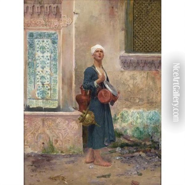 Arab In A Courtyard Oil Painting - Albert Emile Artigue