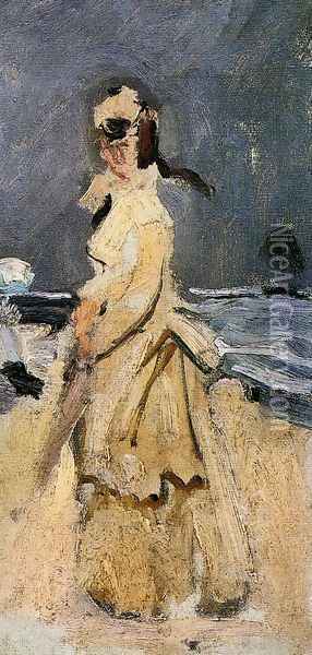 Camille On The Beach Oil Painting - Claude Oscar Monet