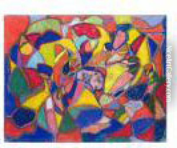 Komposition - Grune, Blaue Und Gelbe Flecke (composition: Green, Blue And Yellow Spots) Oil Painting - Adolf Hoelzel