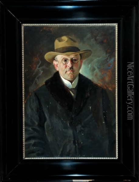 Portrait Von Herrn Fischer Aus Lindenberg Im Schwarzen Mantel Mit Pelzkragen Oil Painting - Otto Keck