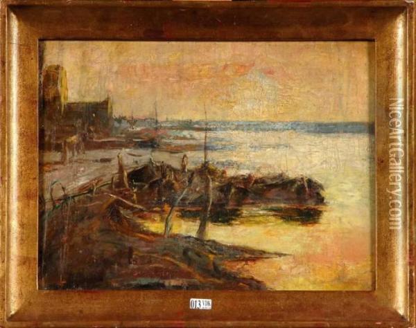 Coucher De Soleil Sur Le Port Oil Painting - Isidore Meyer