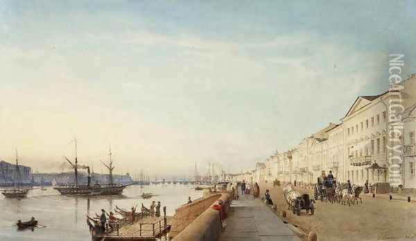 English Embankment in Petersburg Oil Painting - Eduard Gaertner