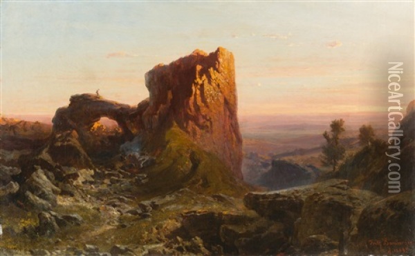 Spanische Gebirgslandschaft Bei Sonnenuntergang Oil Painting - Fritz Bamberger