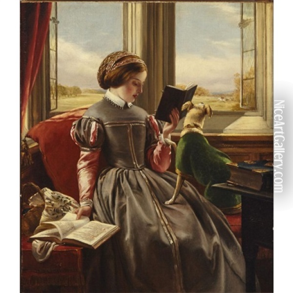 At The Window (the Terrier Anxious To Join The Hunt In The Distance) Oil Painting - John Callcott Horsley