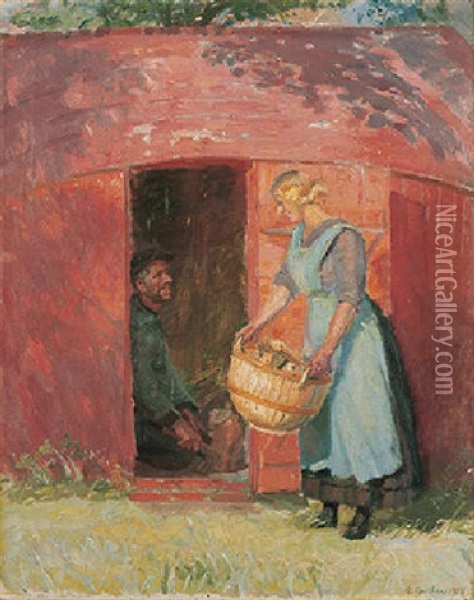 Ved Braendehuset Oil Painting - Anna Kirstine Ancher