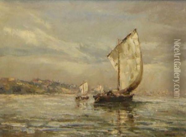 Sailing Boats Off A Coast Oil Painting - William Henry Hyde
