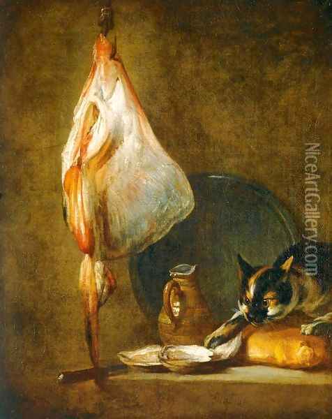 Still-Life with Cat and Rayfish Oil Painting - Jean-Baptiste-Simeon Chardin