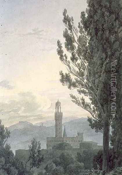 The Palazzo Vecchio from the Boboli Gardens, Florence Oil Painting - John Robert Cozens