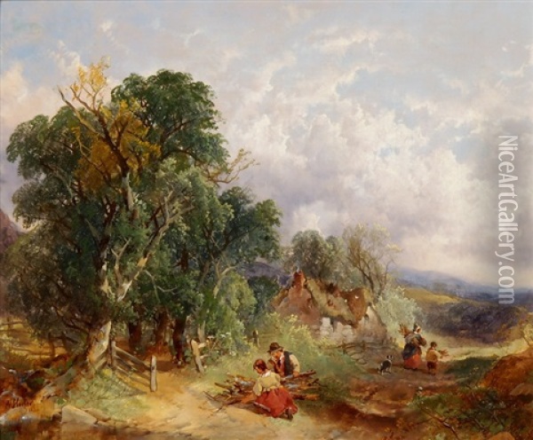 Landschaft Mit Reisigsammlern Oil Painting - George William Horlor