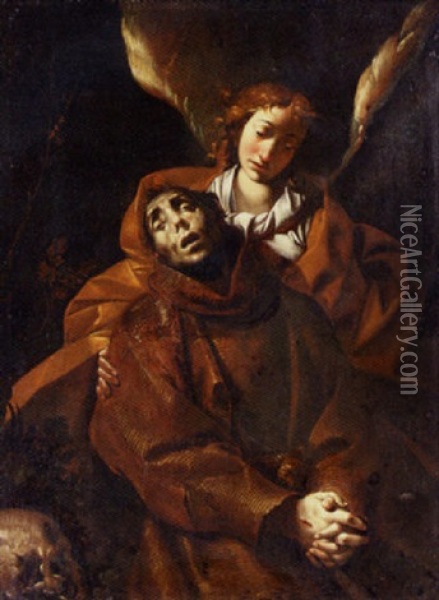 Saint Francis Supported By An Angel Oil Painting - Pier Francesco (il Morazzone) Mazzuchelli