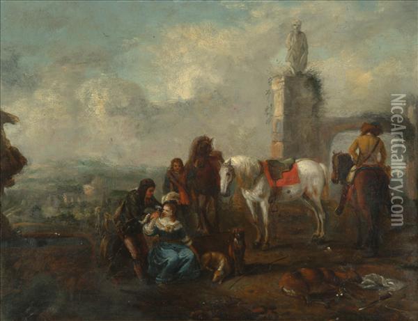 Resting Travellers In A Landscape Oil Painting - Ulrich Franck