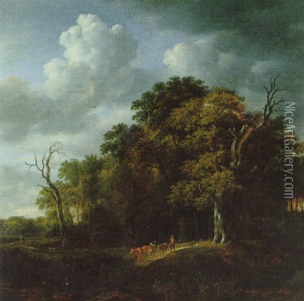 Waldlandschaft Mit Hirt Und Herde Oil Painting - Jacob Van Ruisdael