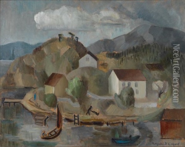Kystlandskap Med Hus Og Bater Oil Painting - Ragnhild Keyser