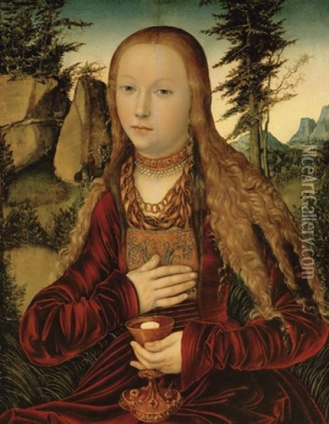 St. Barbara In A Wooded Landscape Oil Painting - Lucas Cranach the Elder