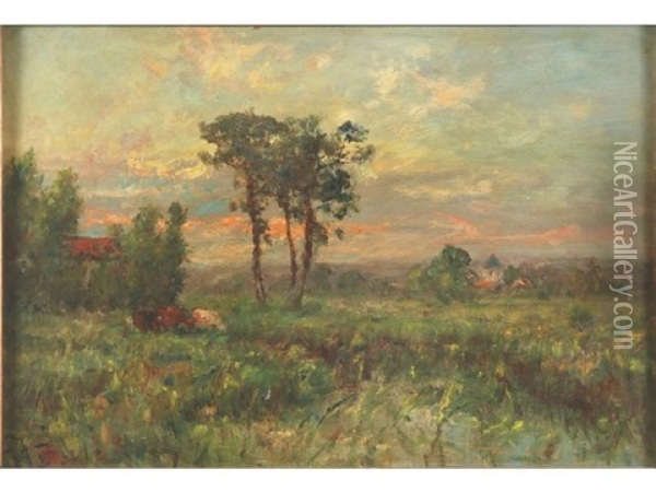 Vaches Au Paturage Pres De La Riviere Oil Painting - George A. Boyle