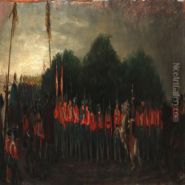 Marching Soldiers, Presumably From The First Schleswig War Oil Painting - David Jacobsen