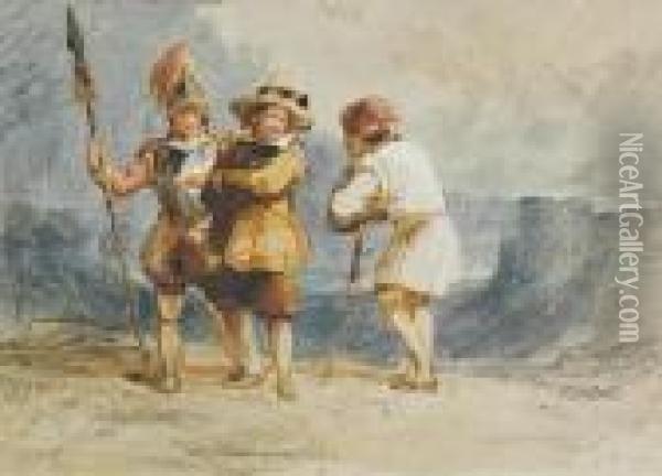 Three Figures In Historical Dress Oil Painting - John Sell Cotman
