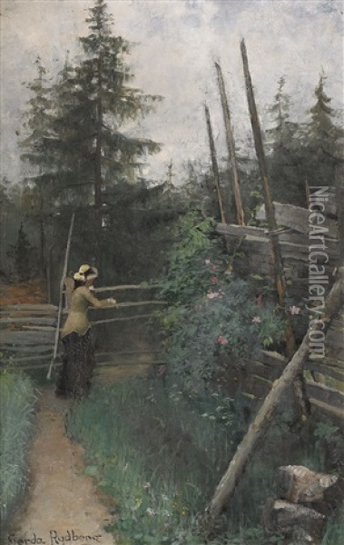 Kvinna I Landskap Oil Painting - Gerda Rydberg Tiren