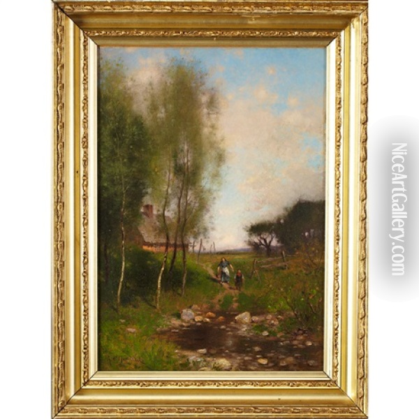Collecting Water On The Farm Oil Painting - Alfred Cornelius Howland