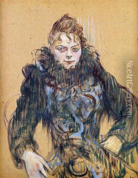 Woman With A Black Feather Boa Oil Painting - Henri De Toulouse-Lautrec