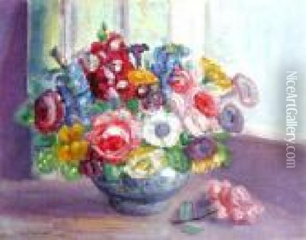 Flowers In A Vase Oil Painting - Lucien Pissarro