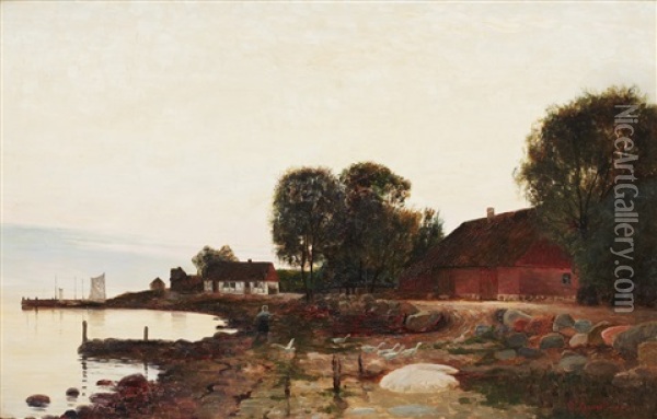 Fiskelager I Skane Oil Painting - Olof Krumlinde