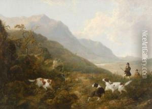 Shooting In A Moorland Landscape Oil Painting - Charles Henry Schwanfelder