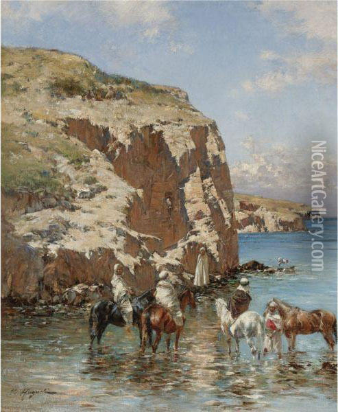 Repos A L'oasis Oil Painting - Victor Pierre Huguet