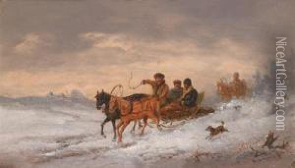 Sleigh Ride Oil Painting - Joseph Wolfram