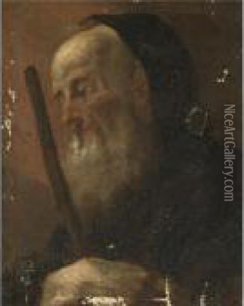 Study Of A Bearded Hermit Saint, Head And Shoulders, Possibly Anthony The Great Oil Painting - Giovanni Battista Piazzetta