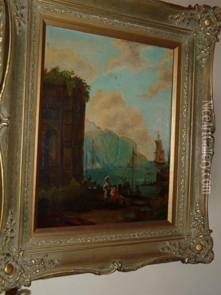 Continental Harbour Scene Oil Painting - Claude-joseph Vernet