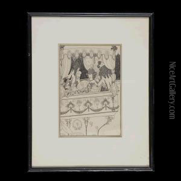 The Elite At The Theater. Oil Painting - Aubrey Vincent Beardsley