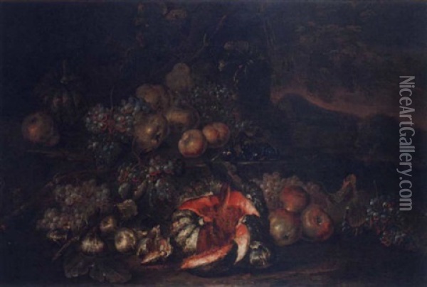 Still-life With Grapes, Figs And Pomegranates Oil Painting - Joseph Teal Cooper
