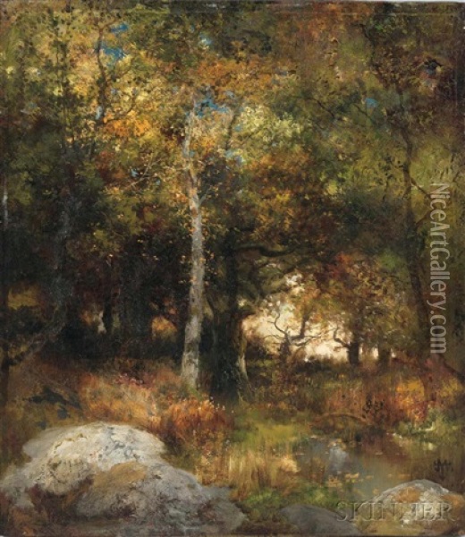 Autumn Woods Oil Painting - Thomas Moran