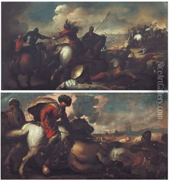 Scontro Di Cavalieri Turchi E Cristiani (coppia Di) Oil Painting - Jacques Courtois