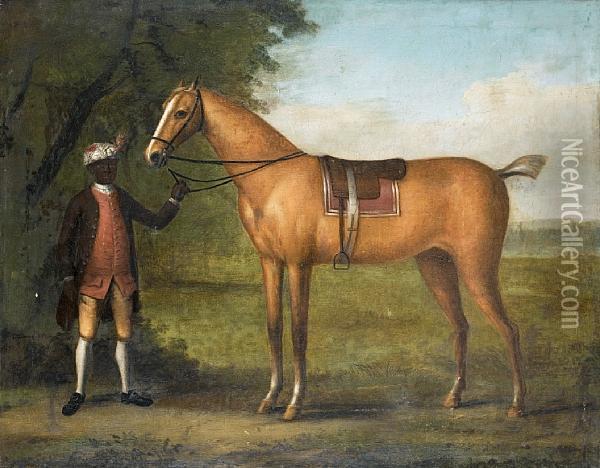 A Page Holding A Racehorse Oil Painting - John Wootton