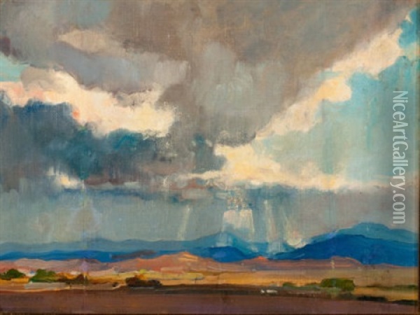 Storm Over A Western Landscape Oil Painting - Oliver Dennett Grover